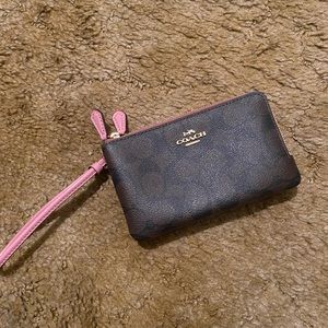 Coach Double Zip Wristlet in Pink and brown